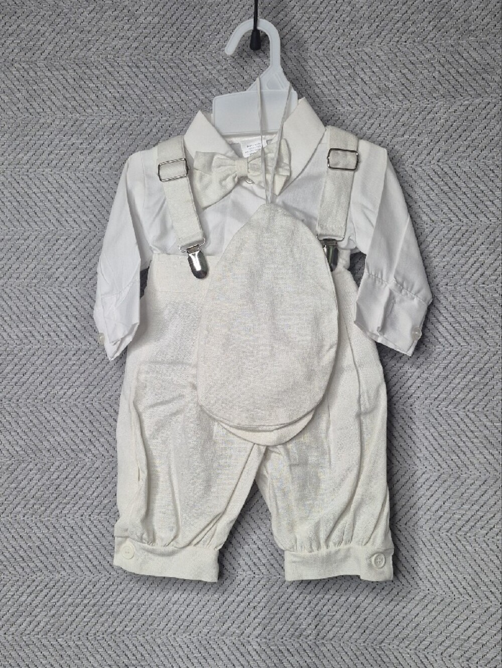 NWT Lito Boys White Christening Baptism Suspender Shirt Shorts Hat 3pcs Set 0-3M